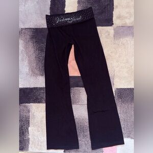 Victoria's Secret black foldover yoga pants bling logo M leggings Y2K Vintage!